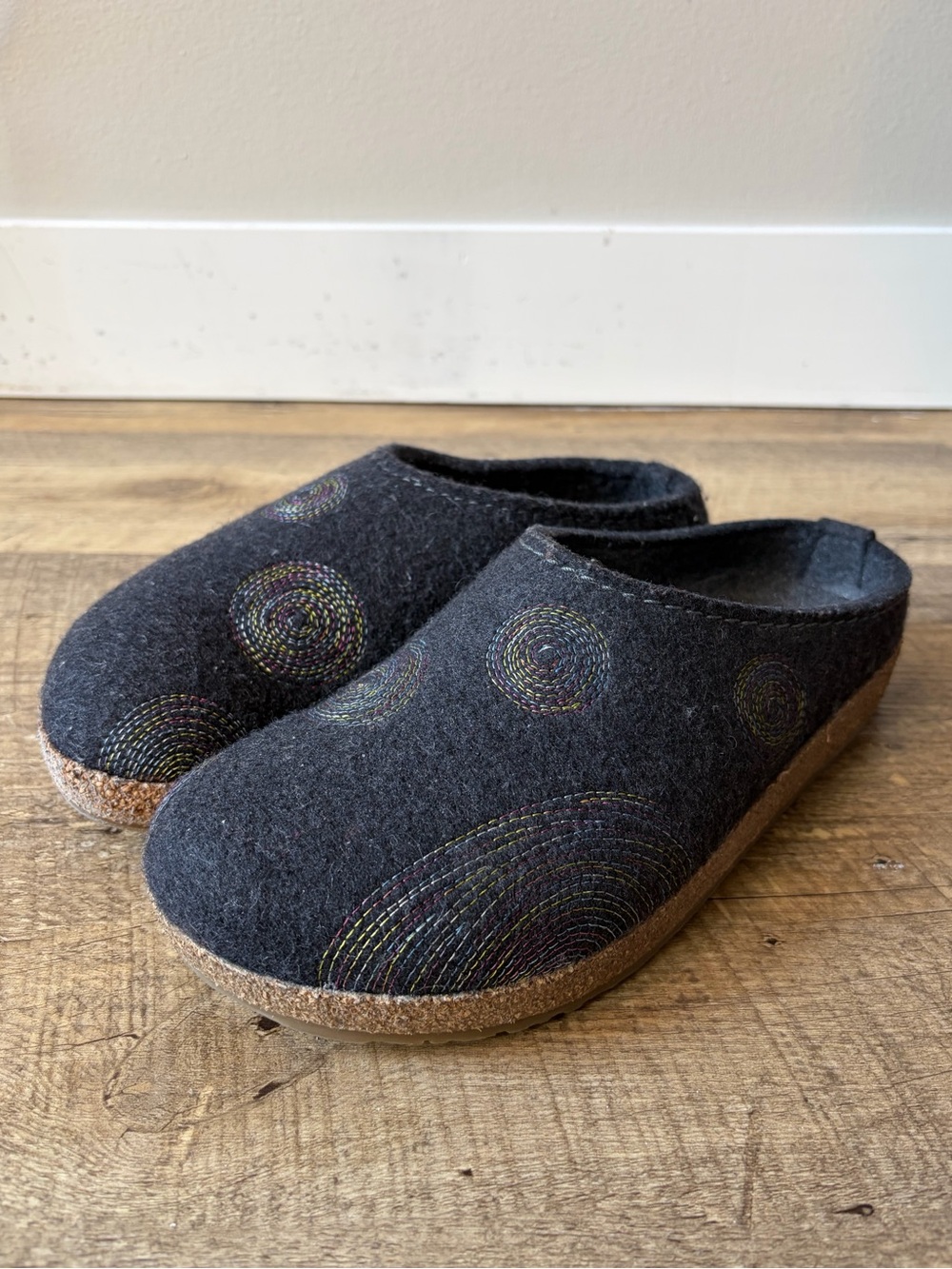 Haflinger Pure New Wool Circle Stitch Detail Charcoal Spirit Clogs